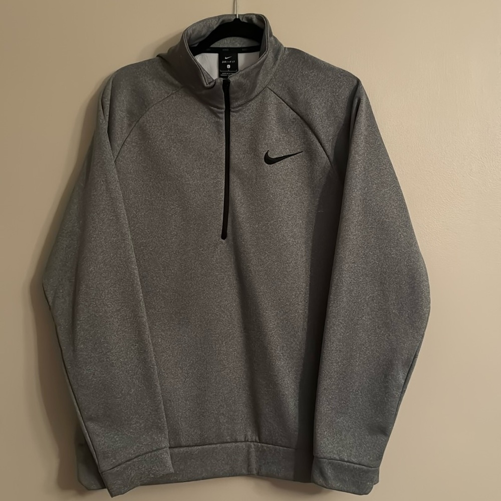 Nike Mens 1/4 zip pullover fleece lined sweatshirt dri-fit grey Size Large